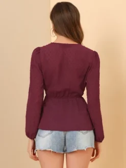 Allegra K Women's Deep V Neck Chiffon Top Swiss Dots Ruffle Hem Long Sleeve Peplum Top -Allegra K GUEST 3055b29c 0769 4198 a7d8 fa84a8931819