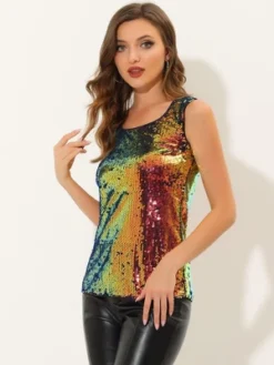 Allegra K Women's Halloween Sequin Sparkle Camisole Glitter Party Tank Top -Allegra K GUEST 306885a1 1ed1 4b06 80a9 d56e6ea9f95c