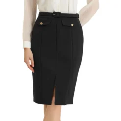 Allegra K Women's Belted Split Hem Knee Length Work Business Pencil Skirt -Allegra K GUEST 307cd615 a8da 4f2f 9e8c ef7684e77ff1