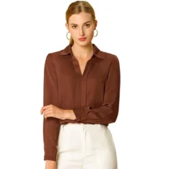 Allegra K Women's Elegant V Neck Long Sleeve Office Work Satin Blouse -Allegra K GUEST 309c3f86 467f 4877 920d 4464f9df3b76