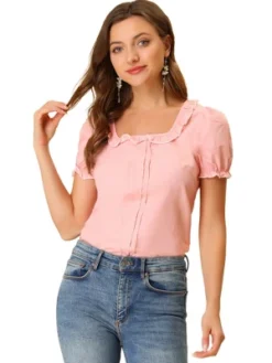 Allegra K Women's Puff Sleeve Ruffle Tops Summer Elegant Work Square Neck Blouse -Allegra K GUEST 30cfb5a6 569a 4269 921b 9105da364b49