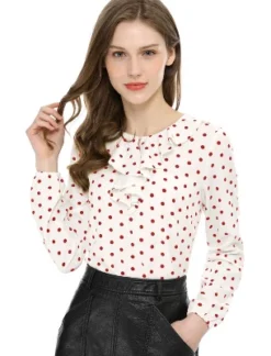 Allegra K Women's 1950s Vintage Ruffle Neck Long Sleeve Dots Blouse -Allegra K GUEST 30ff6e71 f9ae 425f 85f7 e56f7e83c053