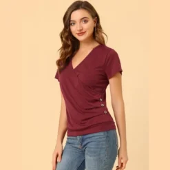 Allegra K Women's Wrap V Neck Short Sleeve Button Decor Ruched Blouses 11 Allegra K Women's Wrap V Neck Short Sleeve Button Decor Ruched Blouses -Allegra K GUEST 3145c427 3a6b 4bcd 9c66 1d0332487b95