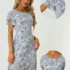 Allegra K Women's Floral Casual Pleated Neckline Below Knee Flutter Sleeve Dress