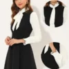 Allegra K Women's Elegant Contrast Ruffle Stand Collar Bow Tie Puff Sleeve Office Dress