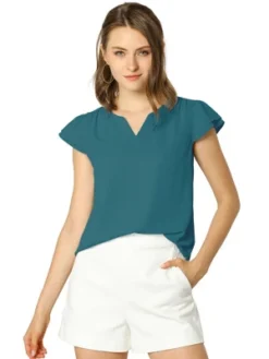 Allegra K Women's Work Business Casual Plain Cap Sleeve Blouse -Allegra K GUEST 31847440 8195 4782 87ec 0c1435ac388f