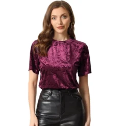 Allegra K Women's Casual Velvet Solid Round Neck Short Sleeve T-Shirt -Allegra K GUEST 31a6aa0e 9178 44ad 9102 a219a2f3a215