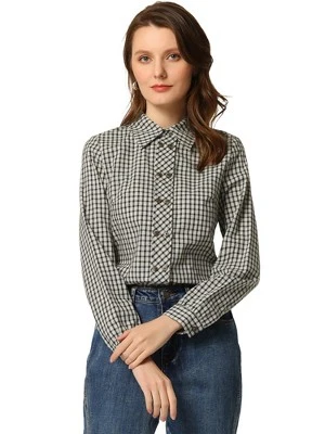 Allegra K Women's Turn Down Collar Plaid Button Up Shirt Long Sleeve Blouse Top 6 Allegra K Women's Turn Down Collar Plaid Button Up Shirt Long Sleeve Blouse Top - Image 6