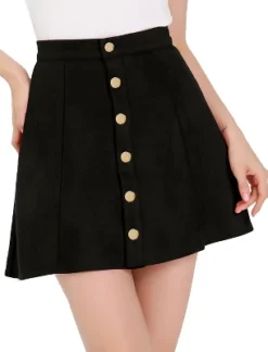 Allegra K Women's Faux Suede Button Closure A-Line High Waisted Flared Mini Short Skirt -Allegra K GUEST 320b3c02 63b0 48b8 aa9e 4b6511752a6d