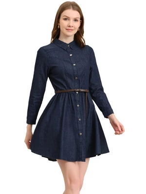 Allegra K Women's Button Down Belted Pleated Flare A-line Denim Shirt Dress 10 Allegra K Women's Button Down Belted Pleated Flare A-line Denim Shirt Dress - Image 10