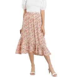 Allegra K Women's Summer Floral Elastic Waist High Low Ruffle Hem Midi Skirts -Allegra K GUEST 32831303 2399 4f5e ad10 72fa559ab553