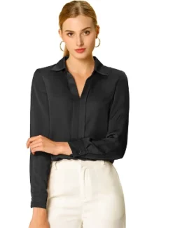 Allegra K Women's Elegant V Neck Long Sleeve Office Work Satin Blouse -Allegra K GUEST 32957d28 7c53 466b 823e 148d3fb19ed6