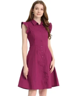 Allegra K Women's Cotton Shirtdress Work Office Ruffled Sleeveless Dress With Belt -Allegra K GUEST 330eba7a a0cc 4085 b0dd b197ad5be139