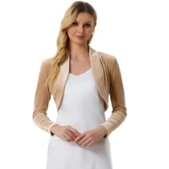 Allegra K Women's Long Sleeve Cocktail Party Open Front Cropped Velvet Bolero Shrugs -Allegra K GUEST 3352e900 a48f 4685 9bd2 3f211da2e580