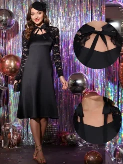 Allegra K Women's Tie Neck Lace Bolero Shrug Long Sleeves Crop Gothic Top