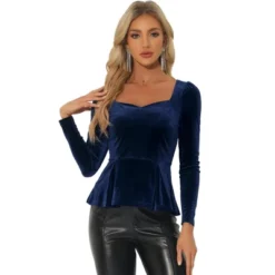 Allegra K Women's Elegant Sweetheart Neck Long Sleeve Velvet Blouse Peplum Top -Allegra K GUEST 33cc4398 b107 48fc 9c20 566054ebd4f3