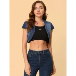 Allegra K Women's Casual Slim Fit Cap Sleeve Crop Denim Shrugs
