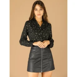 Allegra K Women's Metallic Vintage Long Sleeve Gilding Shiny Dots Stars Blouse Top