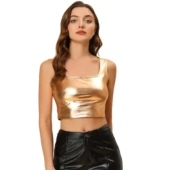 Allegra K Women's U Neck Sleeveless Party Clubwear Shiny Metallic Crop Tank Tops -Allegra K GUEST 3417fa17 98da 4b6a 9ab7 d99a2c8bcdf3