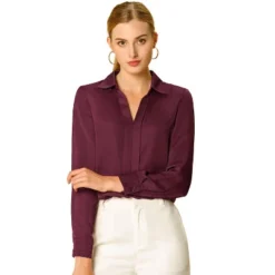 Allegra K Women's Elegant V Neck Long Sleeve Office Work Satin Blouse -Allegra K GUEST 342d9a76 48b4 4514 b42c f5cf71698947