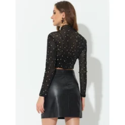 Allegra K Women's Mesh Crop Stars Mock Neck Party See Through Blouse -Allegra K GUEST 34887337 79e2 4b61 82ce 2d6e248afaec