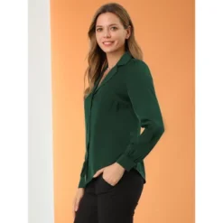 Allegra K Women's Elegant Collar V Neck Long Sleeve Work Office Satin Button Down Shirt -Allegra K GUEST 3532d224 d002 468a 9708 f2479c9f5b24