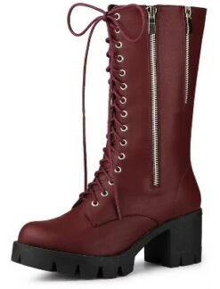 Allegra K Women's Lace Up Platform Chunky Heel Mid Calf Boots -Allegra K GUEST 354620d7 7c5d 4f1d 9ee8 ab854f245ac0