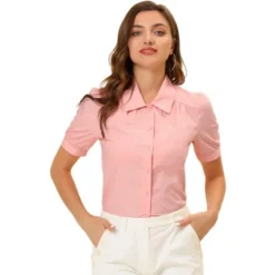 Allegra K Women's Elegant Spread Collar Puff Short Sleeve Button Front Shirt -Allegra K GUEST 35a64e04 2bbd 4069 8012 932a6a64c110