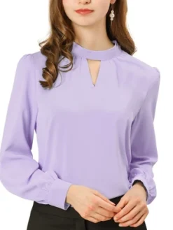 Allegra K Women's Office Keyhole Elegant Stand Collar Long Sleeve Chiffon Blouses -Allegra K GUEST 35d06c1b c105 44ca 84a7 8d426b81e365