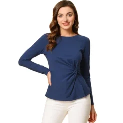 Allegra K Women's Comfort Round Neck Twist Front Long Sleeve Blouse Basic Top -Allegra K GUEST 362049b6 c881 491f 9c96 63733f83b627