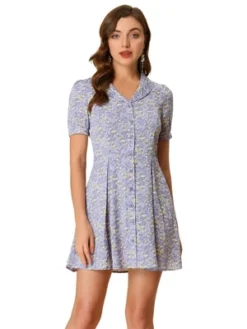 Allegra K Women's V Neck Short Sleeve Button Front Summer Floral Shirt Dresses -Allegra K GUEST 362ba316 bc95 4a0b a895 bd8d4aea94da