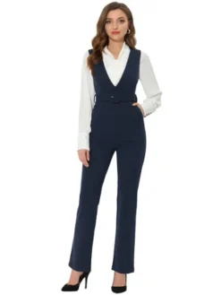 Allegra K Women's High Waisted Sleeveless Belted Straight Leg Suspenders Jumpsuit -Allegra K GUEST 363e828e 412f 4aab a2e3 dcc90054f02c
