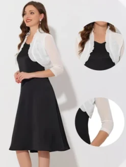 Allegra K Women's Mesh 3/4 Sleeves Open Front Elegant Ruffle Crop Bolero Shrugs