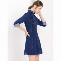 Allegra K Women's Button Down Collar V Neck Long Sleeve A-line Jean Denim Dress -Allegra K GUEST 36ee4279 5605 4762 9584 e67387bbc4fe
