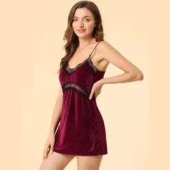 Allegra K Women's Velvet Pajama Set Lace Cami Dress Midi Robe Sets Nightdress -Allegra K GUEST 36ff7193 bd3a 43be 9cb4 72b6d3b2e65e
