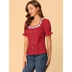 Allegra K Women's Square Neck Button Ruffle Sleeve Love Heart Printed Blouse Top -Allegra K GUEST 373d4c44 45df 4376 8980 03dc7946c10d