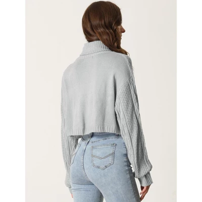 Allegra K Women's Turtle Neck Long Sleeve Knitted Pullover Sweater Cropped Tops 3 Allegra K Women's Turtle Neck Long Sleeve Knitted Pullover Sweater Cropped Tops - Image 3