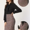 Allegra K Women's Plaid Tweed High Waist Split Office Pencil Wrap Skirt