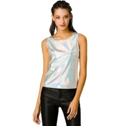 Allegra K Women's U Neck Stretchy Slim Fit Shiny Sparkly Metallic Tank Top -Allegra K GUEST 38060975 d061 49c8 9ce6 2a39a5c17dc6