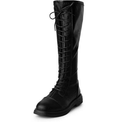 Allegra K Women's Lace Up Round Toe Flat Low Heel Knee High Boots 6 Allegra K Women's Lace Up Round Toe Flat Low Heel Knee High Boots - Image 6