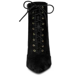 Allegra K Women's Pointy Toe Lace Up Side Zip Stiletto Heels Ankle Boots