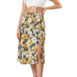 Allegra K Women's Boho Floral High Waist Split A Line Midi Skirt -Allegra K GUEST 3842735e 42a5 4fef 8303 a190411dd3c1