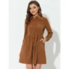 Allegra K Women's Turn Down Collar Long Sleeve Corduroy Button Down Shirt Dress