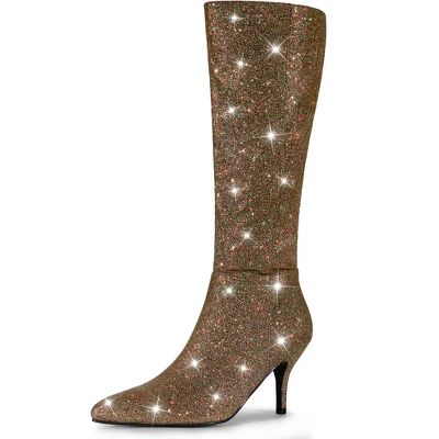 Allegra K Women's Pointy Toe Sparkle Glitter Stiletto Heel Knee High Boots 11 Allegra K Women's Pointy Toe Sparkle Glitter Stiletto Heel Knee High Boots - Image 11