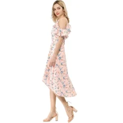 Allegra K Women's Spaghatti Straps Ruffled Sleeves Asymmetrical High Low Floral A-Line Midi Dress -Allegra K GUEST 395a8a97 513a 450a a5a9 d71f0f7851c7
