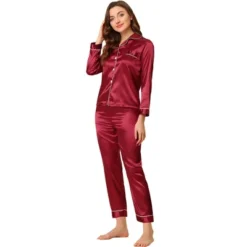 Allegra K Women's Satin Button Down Sleepshirt With Pants Halloween Pajama Set -Allegra K GUEST 39e14be7 e043 4112 bc60 f8ea8565fa40