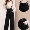 Allegra K Women's Casual Office Adjustable Straps Wide Leg Jumpsuits