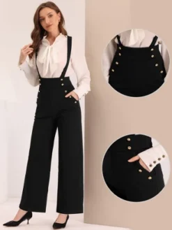 Allegra K Women's Casual Office Adjustable Straps Wide Leg Jumpsuits