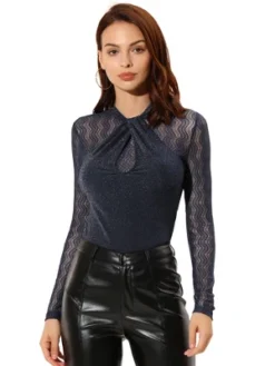 Allegra K Women's Party Tops Twist Neckline Glitter Sheer Mesh Long Sleeve Blouse -Allegra K GUEST 3a26110c 1a42 46d9 976a 60bf3e519c38
