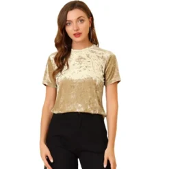 Allegra K Women's Velvet Crew Neck Short Sleeve Casual Blouse -Allegra K GUEST 3a4126db 3f2f 4042 b288 cf80ca4af6e7